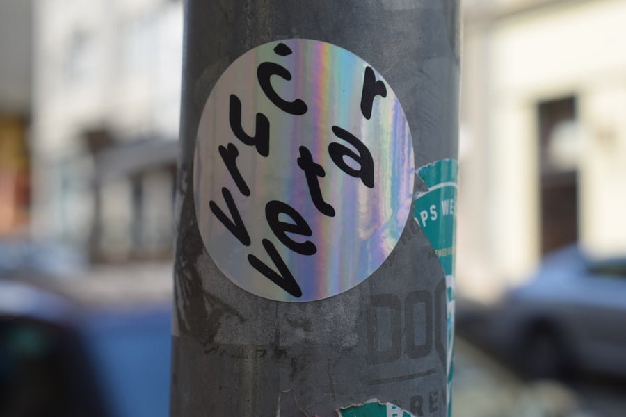 Iridescent holographic foil sticker with rainbow shimmer
